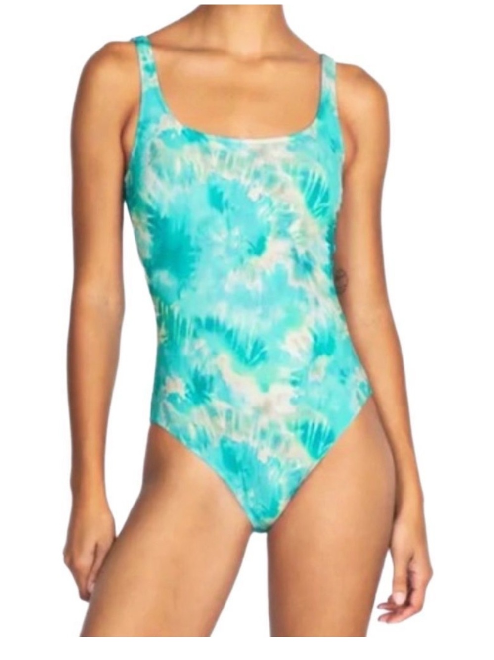 Johnny Was Calme Tie Dye Turquoise One Piece Tank Swimsuit Small NWT